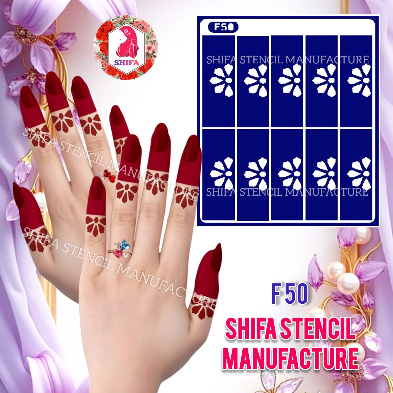 F 50 Radial Petals - Sticker Overview - Shifa Stencil Manufacturer
